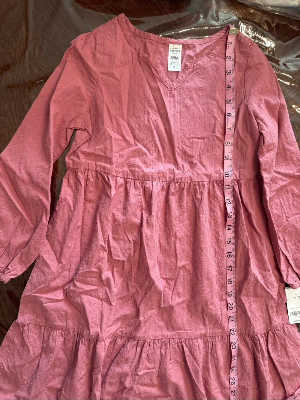 Carter's NWT Girl Rose Pink Long Sleeve Tiered Midi Dress Lightweight Cotton Sz8